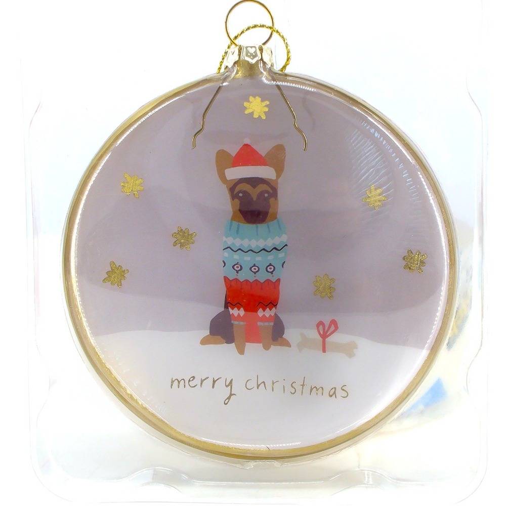 German Shepherd Christmas Ornament Hand Blown Glass Dog in Sweater &‎ Santa Hat - Picture 2 of 4
